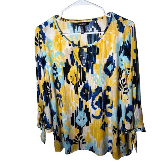 Ellen Tracy Tops - Ellen Tracy Blouse Women's Large Round Neck 3/4 Sleeve Colorful Keyhole Top